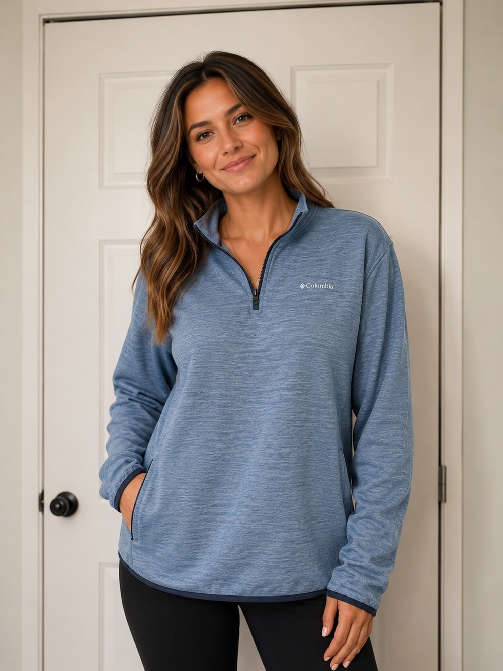 Columbia Quarter Zip Pullover Fleece Blue Heather XL